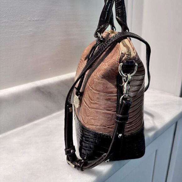 Brahmin Duxbury Satchel Golden Taupe Ombre Dark Brown Embossed Leather Excellent - Picture 3 of 8